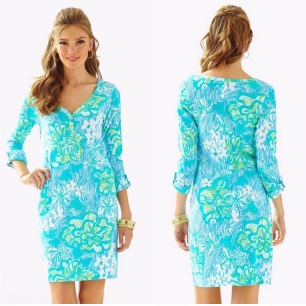 Lilly Pulitzer Palmetto Dress Womens Small Tropical Floral Resort Pima Cotton